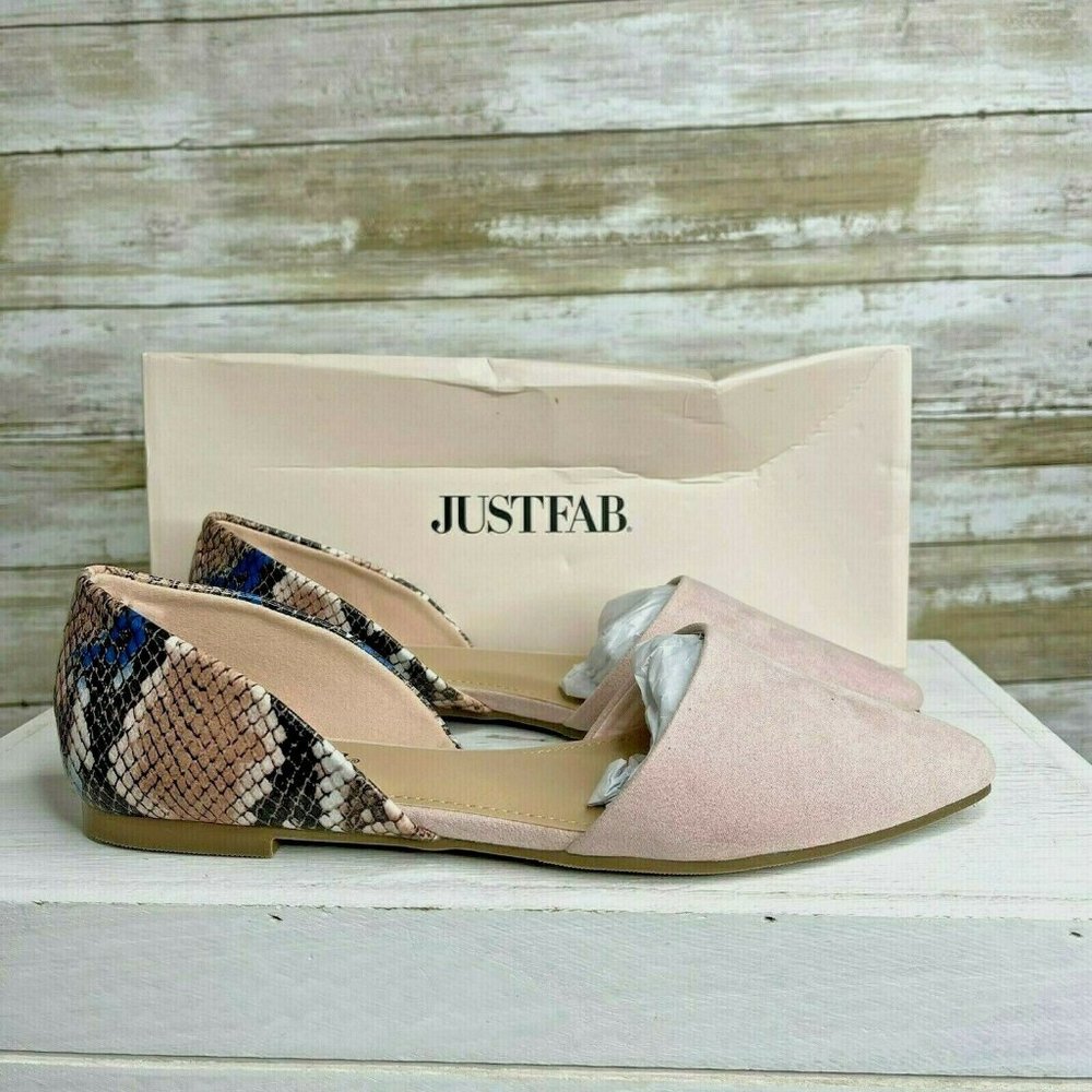 JustFab Women's Maya Blush Snake Flats Sz 8 Pink NEW